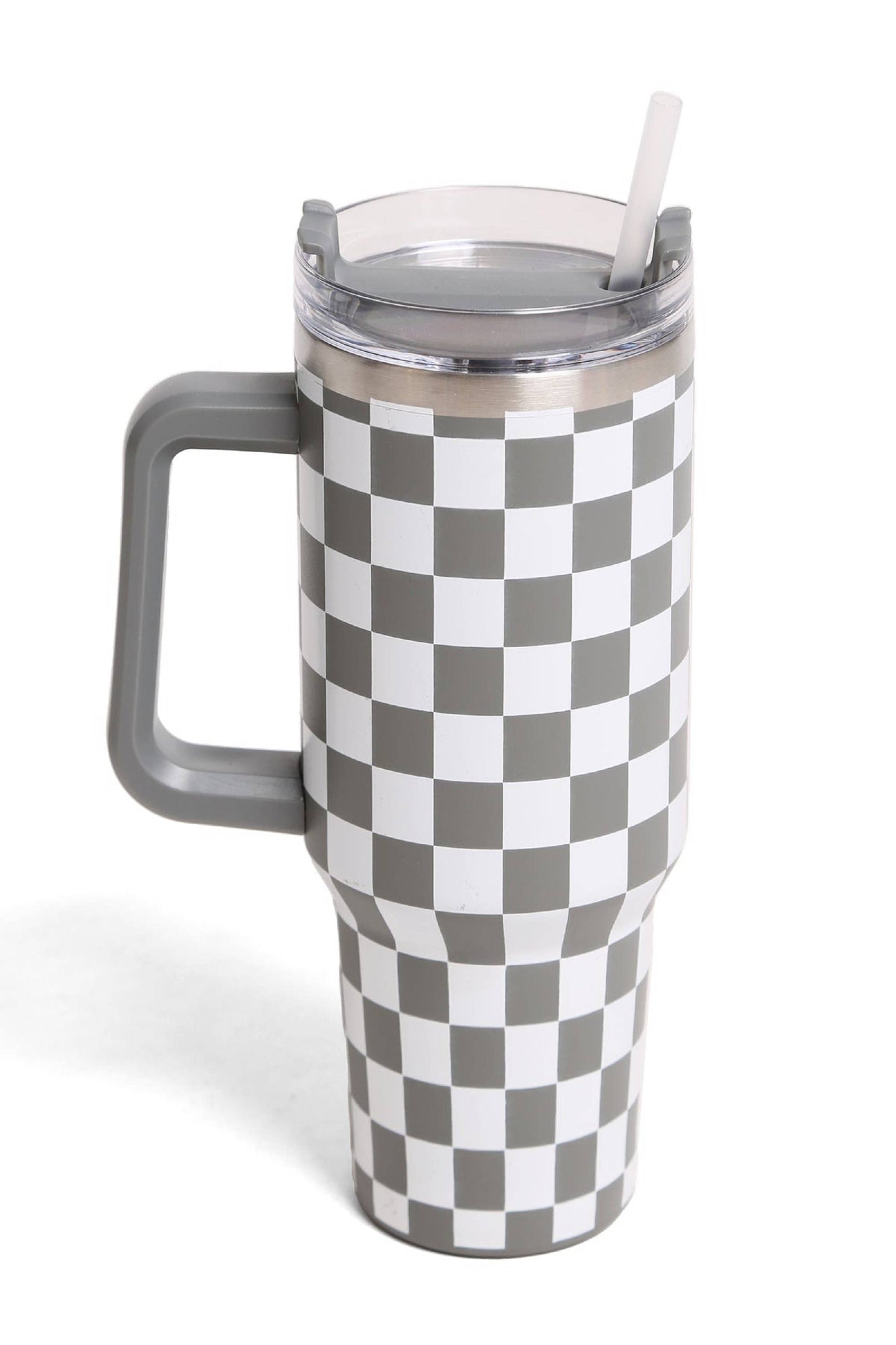 Gray Checkered 40 Oz Tumbler With Handle