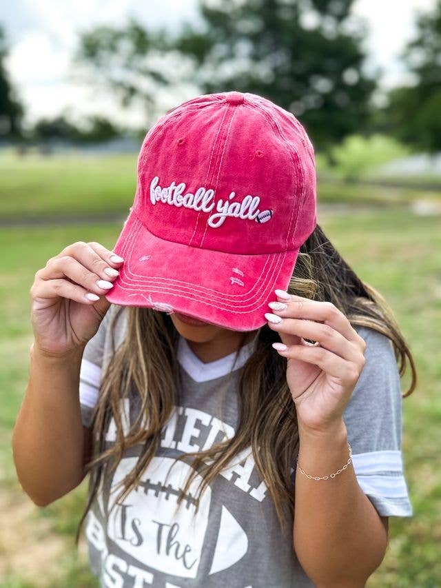 White Football Y'all Embroidery Hat