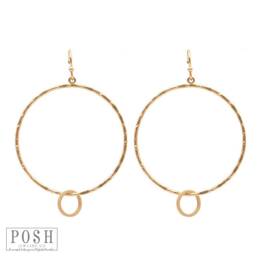 Hammered Earring With Floating Circle Charm Earrings