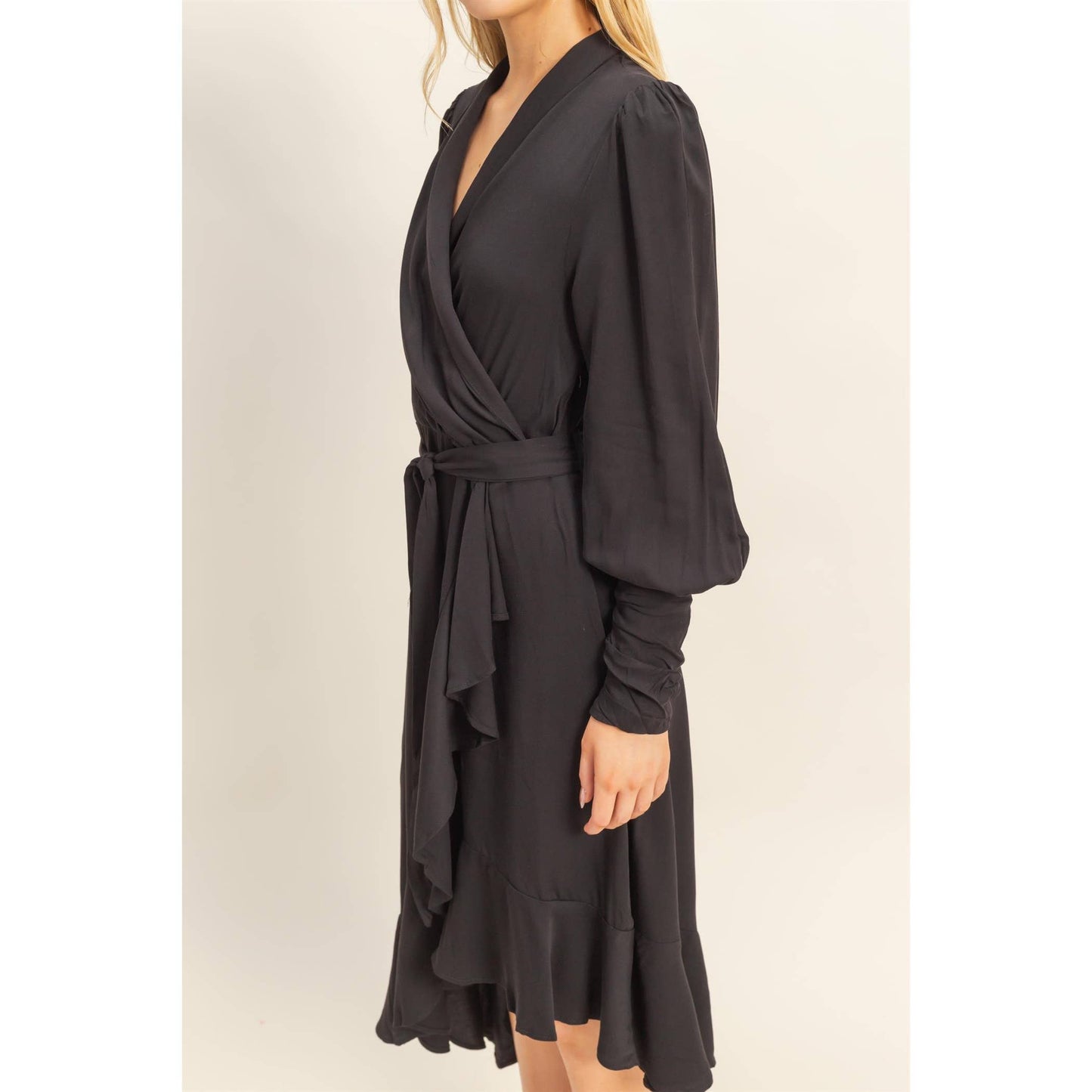 Asymmetric Wrap Midi Dress