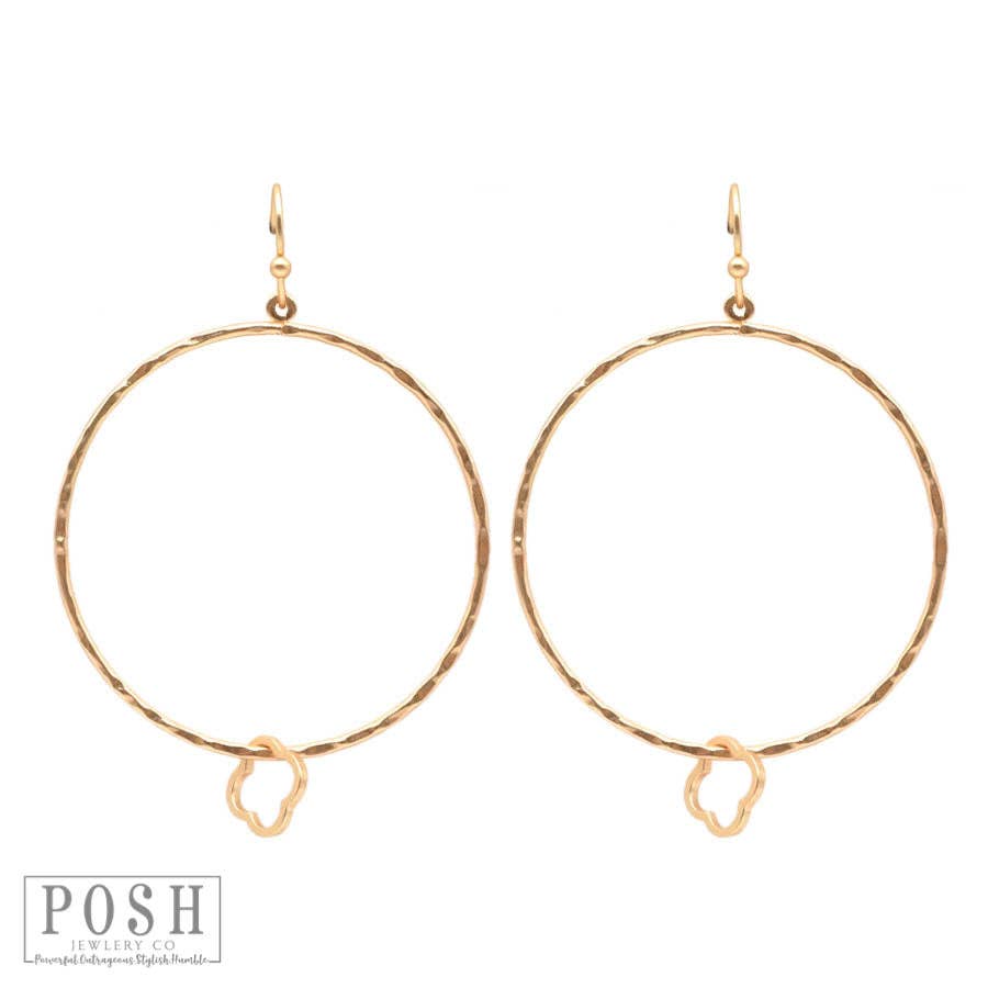 Hammered Earrings With Floating Clover Charm