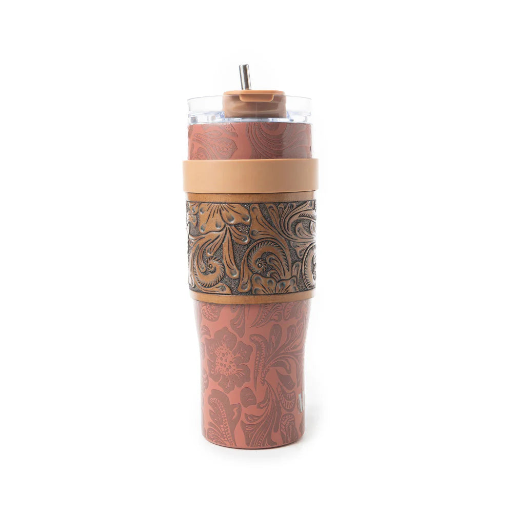 Wide Wyoming Tumbler with Tooling in Brown