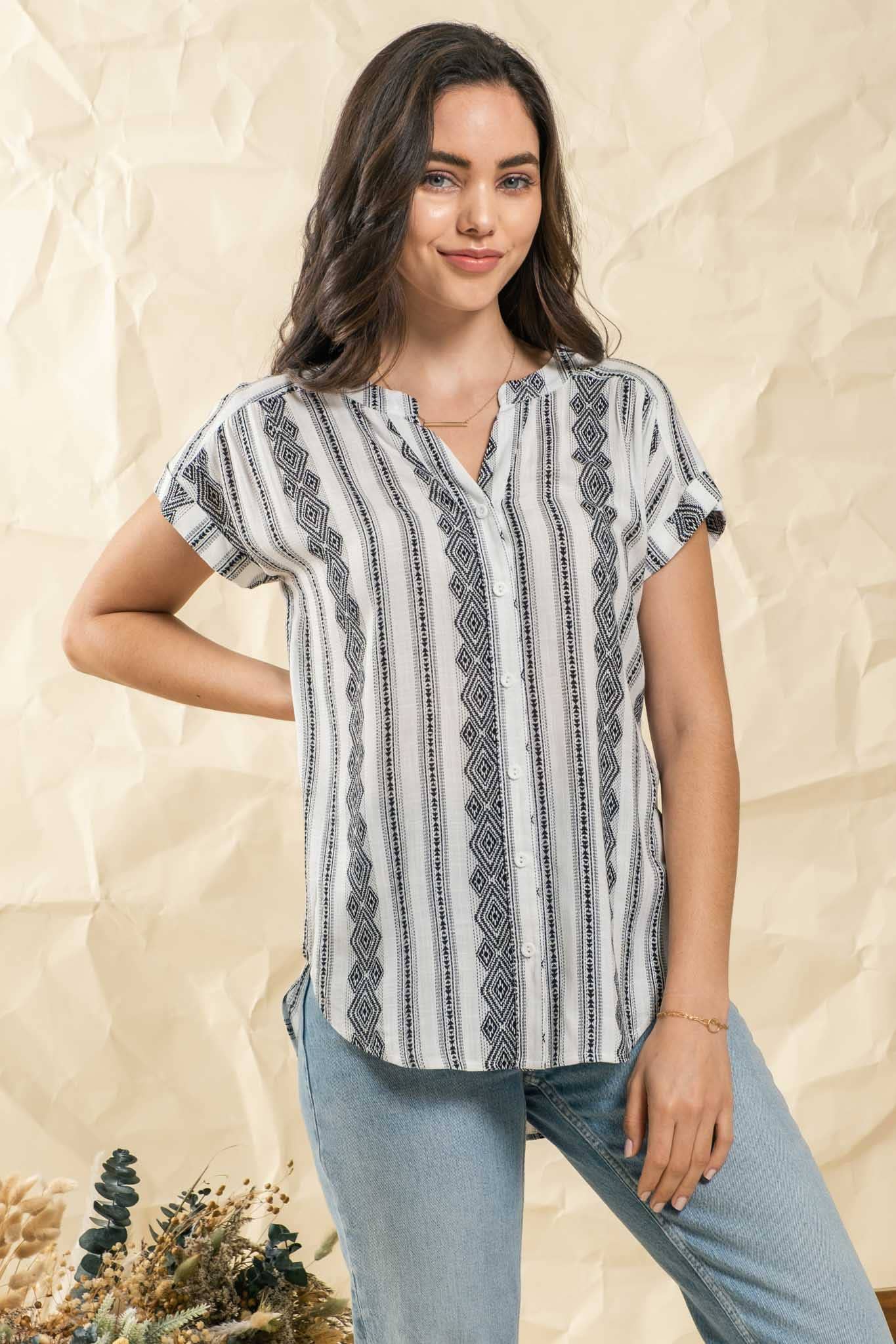 GEOMETRIC PATTERN WOVEN TOP