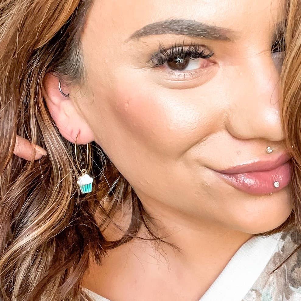 Dixie Bliss Earrings Fanciful Hoops in Sweet Cupcakes