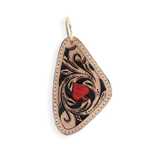 Myra Bag Red Spade Hand-Tooled Leather Key Fob