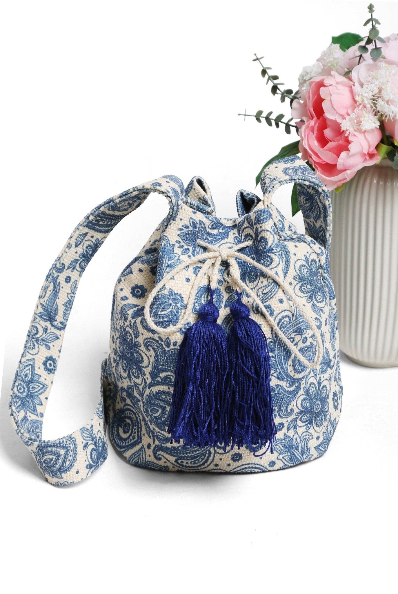 Patterned Crossbody Bucket Bag