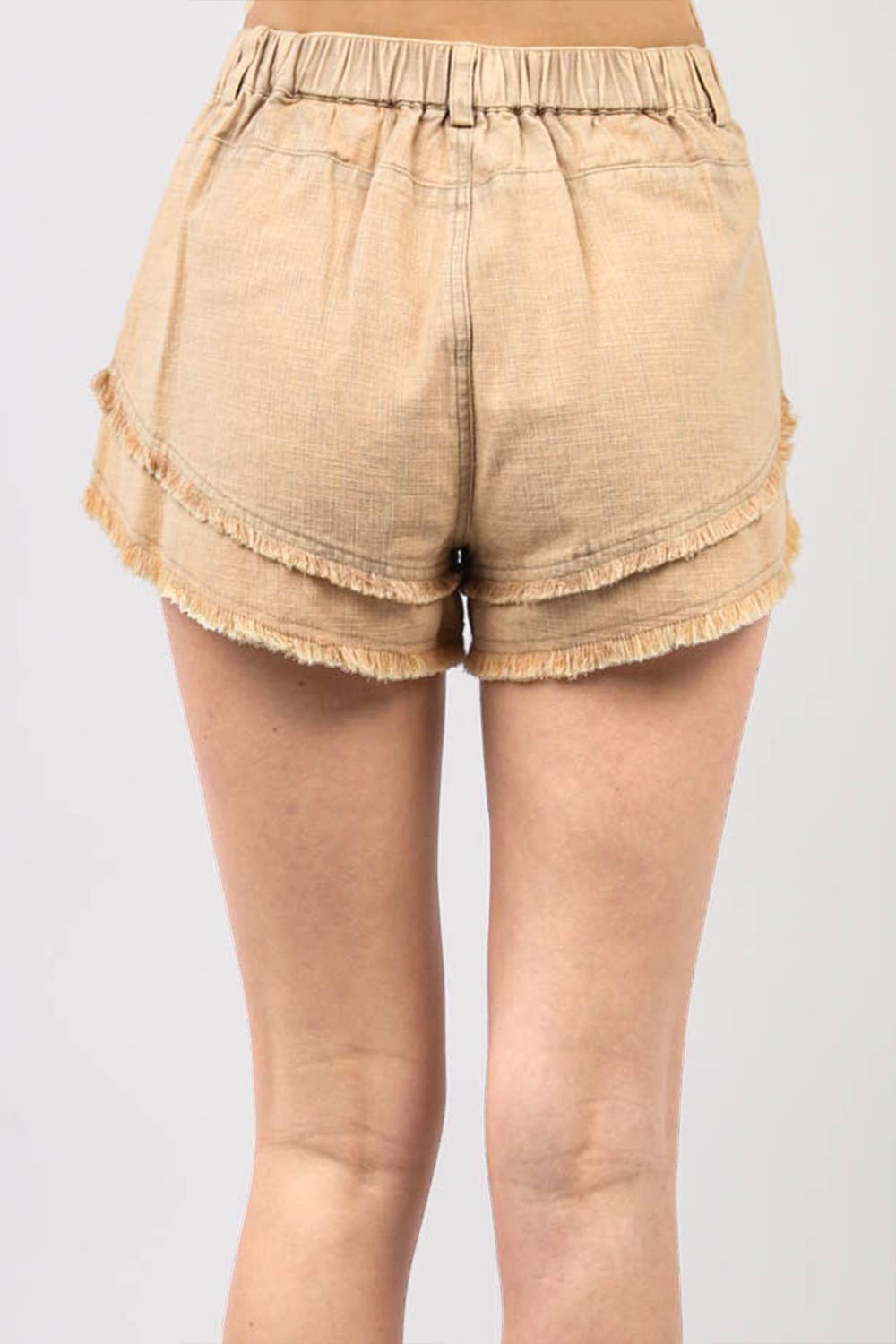 Frayed Layered Washed Cotton Twill Denim Shorts