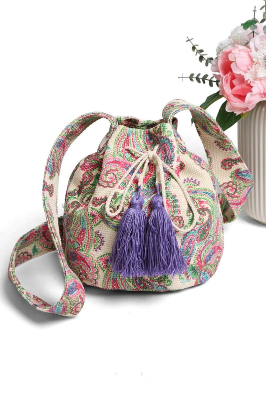 Patterned Crossbody Bucket Bag
