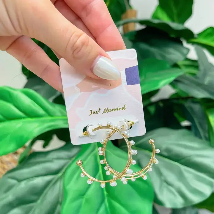 Bridal Pearl Open Hoop Earrings