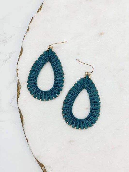 Oval Raffia Beaded Dangle Earrings