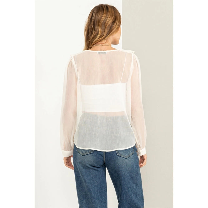 Ruffle Long Sleeve Blouse- Off White