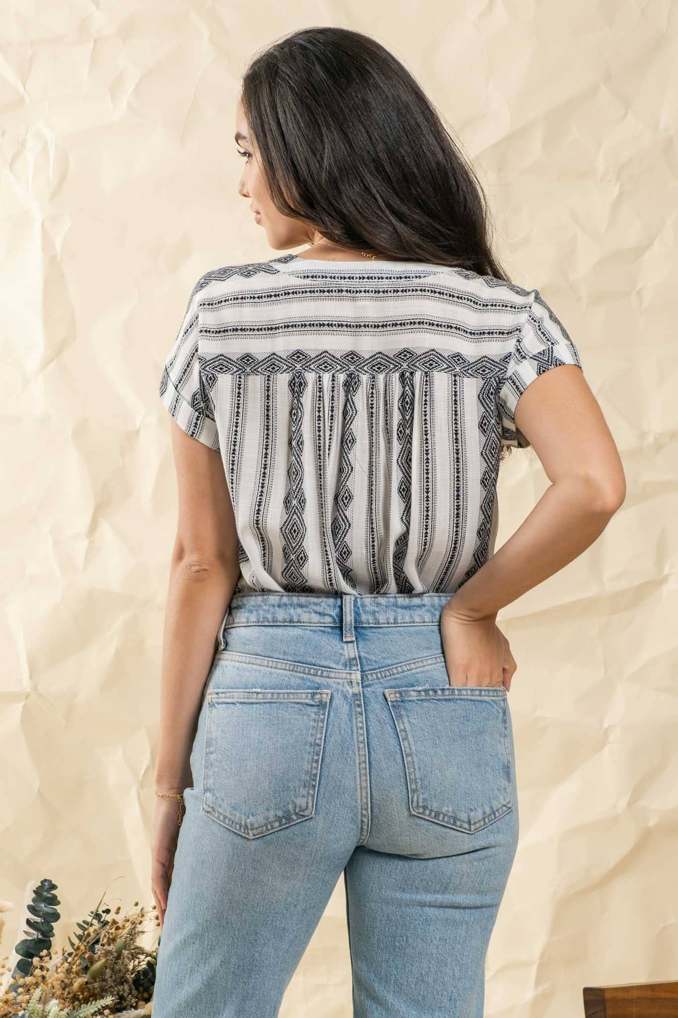 GEOMETRIC PATTERN WOVEN TOP