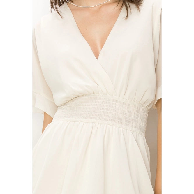 Flirty Days Surplice Mini Dress- Off White
