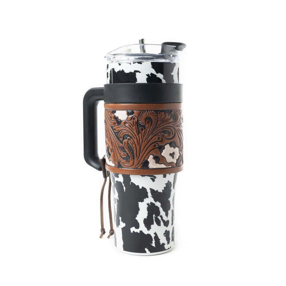 Wide Wyoming Tumbler with Tooling in Black and White
