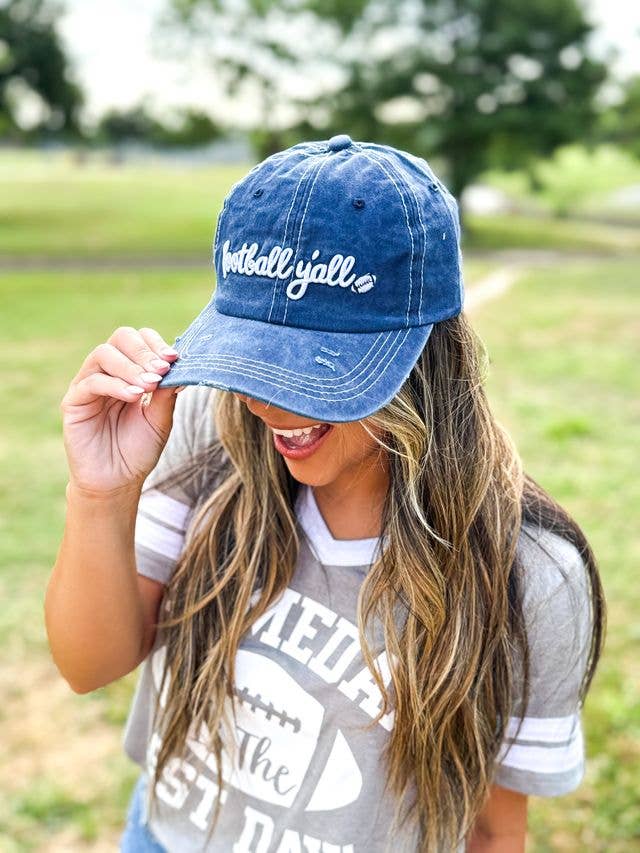 White Football Y'all Embroidery Hat