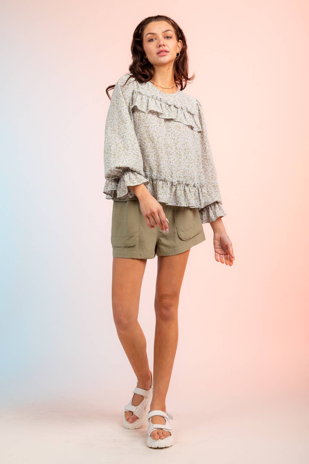 Floral Print Ruffle Blouse
