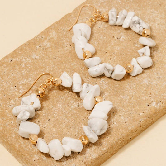 Semi Precious Stone Chip Beaded Hoop Dangle Earrings