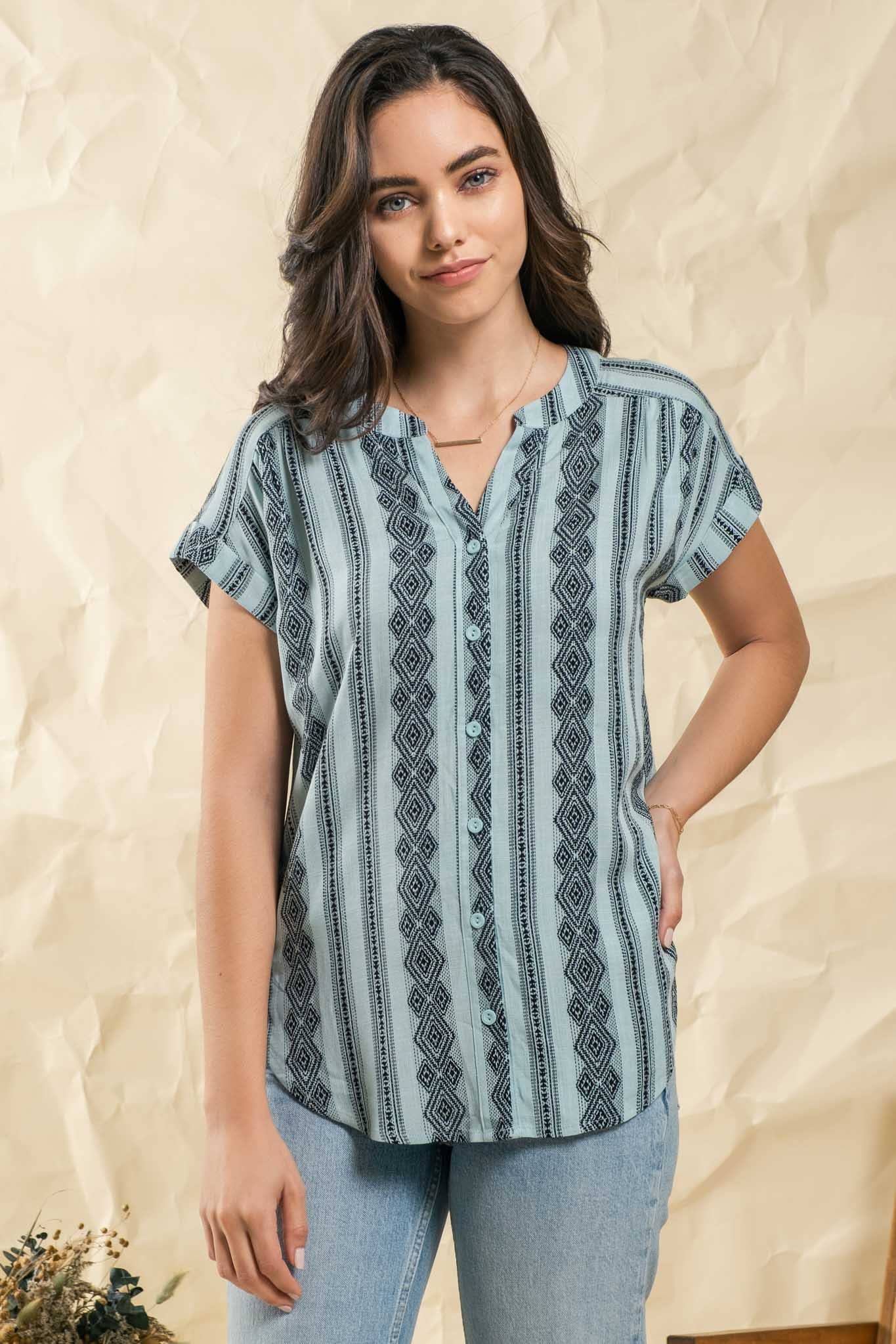 GEOMETRIC PATTERN WOVEN TOP