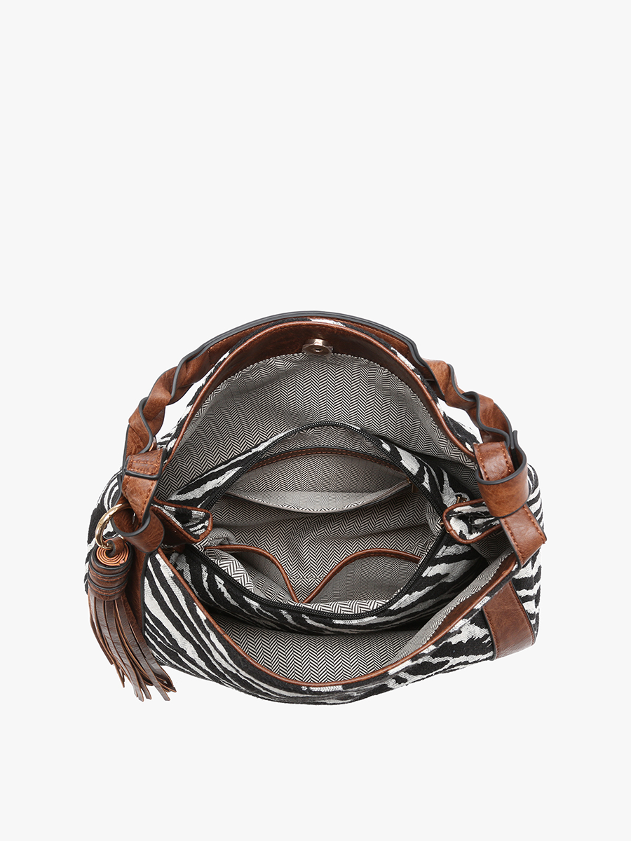 Jen & Co.  Nori Zebra Printed Hobo w/ Large Tassel