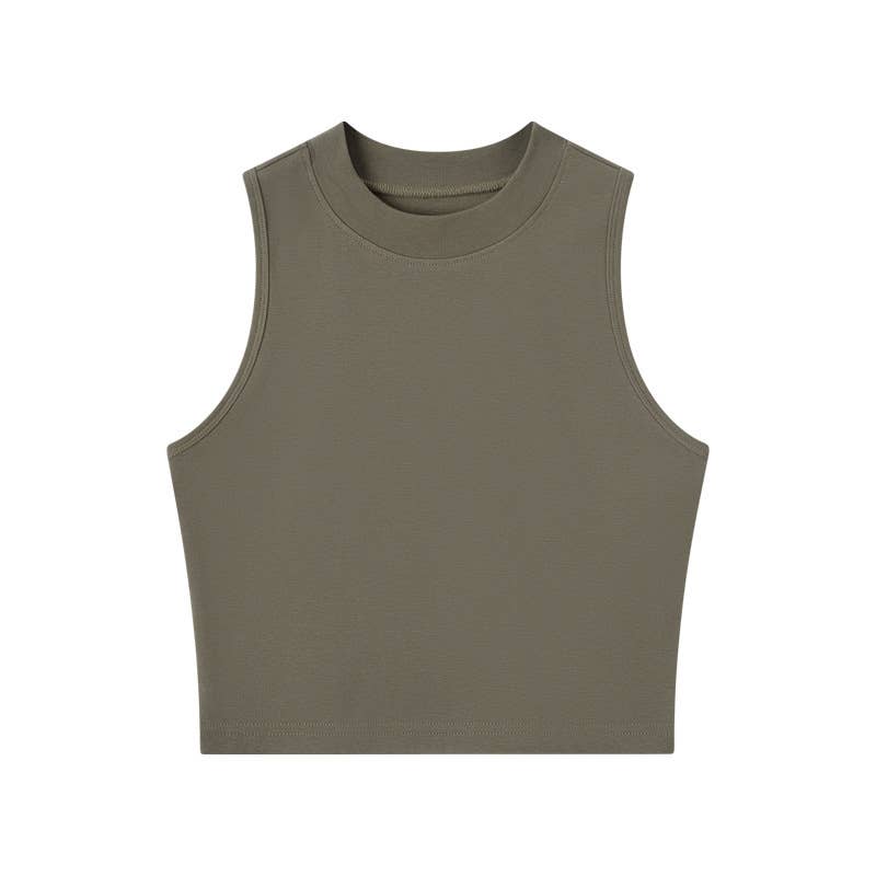 Basic Essential Fitted High Neck Crop Top