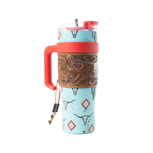 Wide Wyoming Tumbler with Tooling in Sea Blue