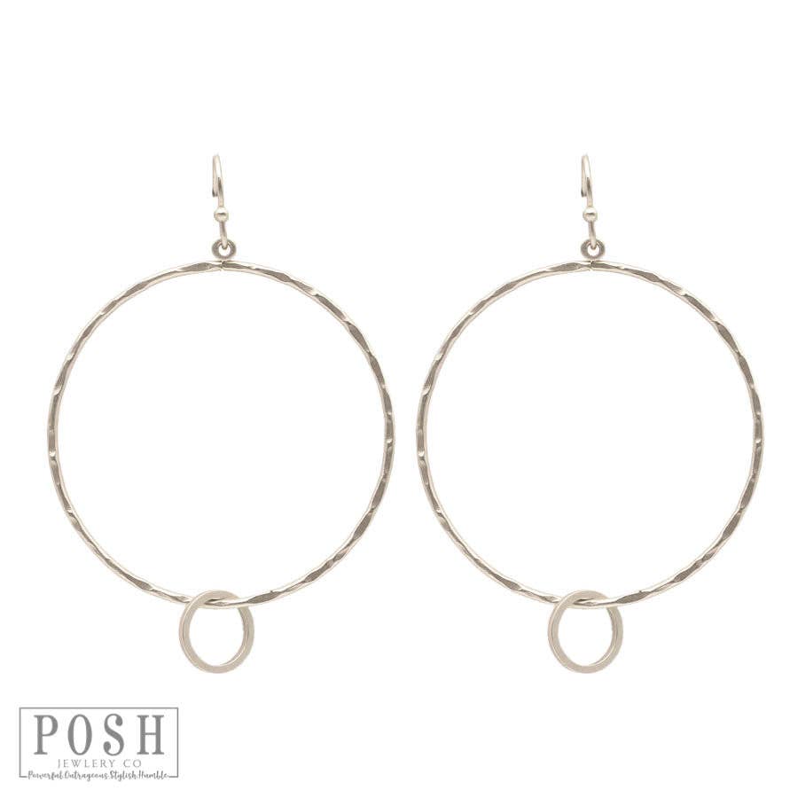 Hammered Earring With Floating Circle Charm Earrings