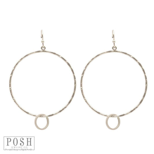Hammered Earring With Floating Circle Charm Earrings