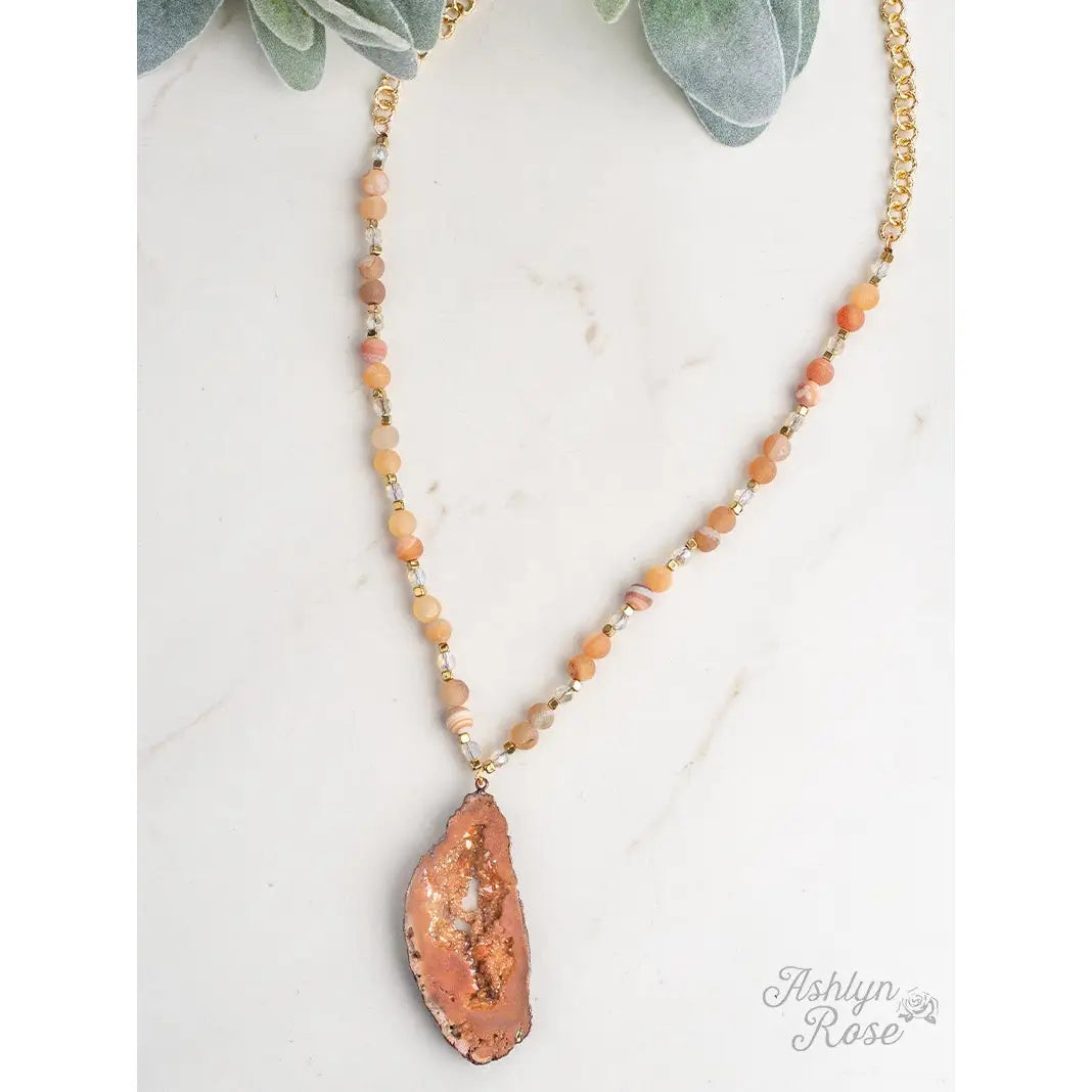 Center Of The Universe Beaded Necklace With Druzy Pendant