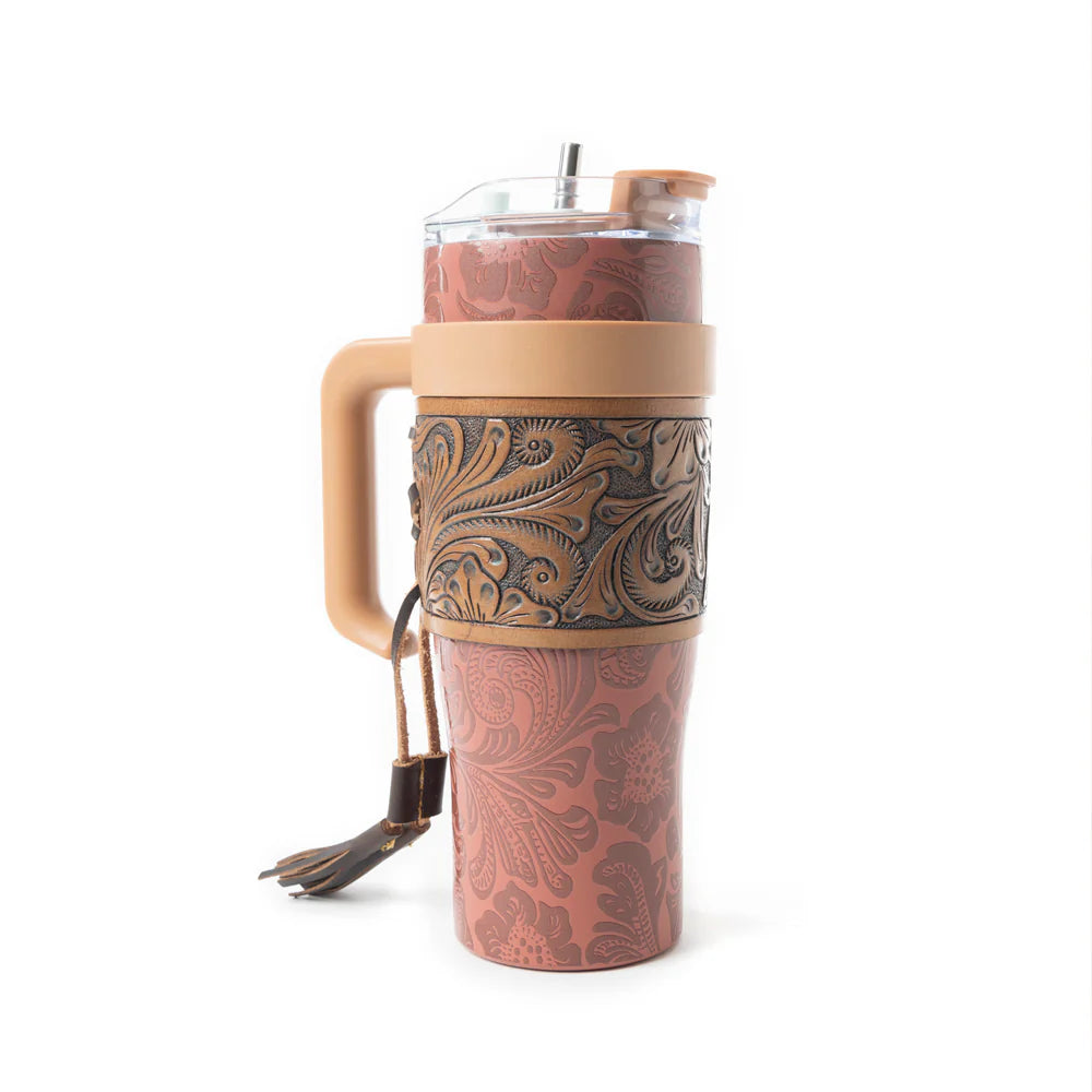 Wide Wyoming Tumbler with Tooling in Brown