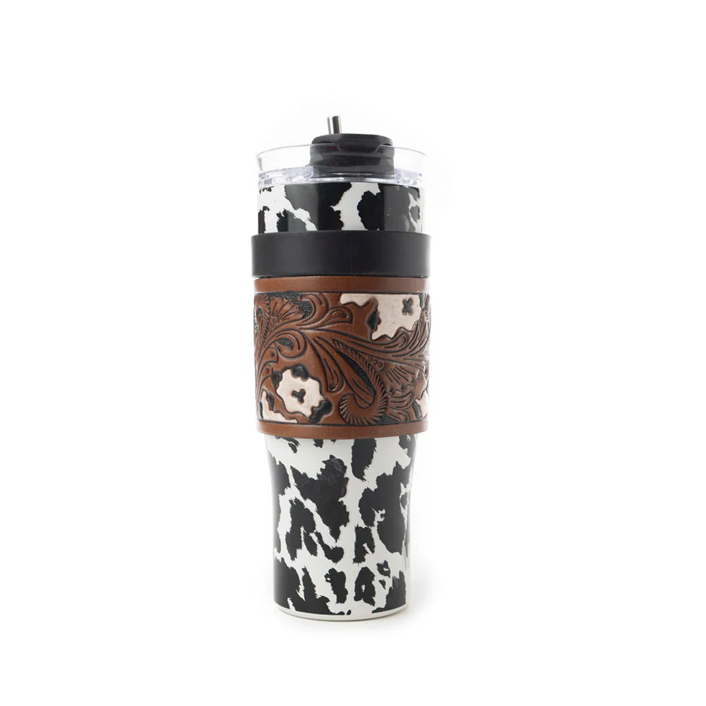 Wide Wyoming Tumbler with Tooling in Black and White