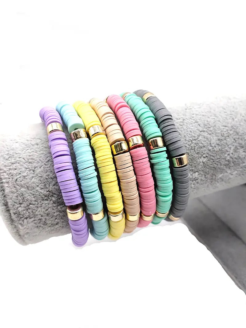 Multi Beaded Stretch Bracelet- Pastel