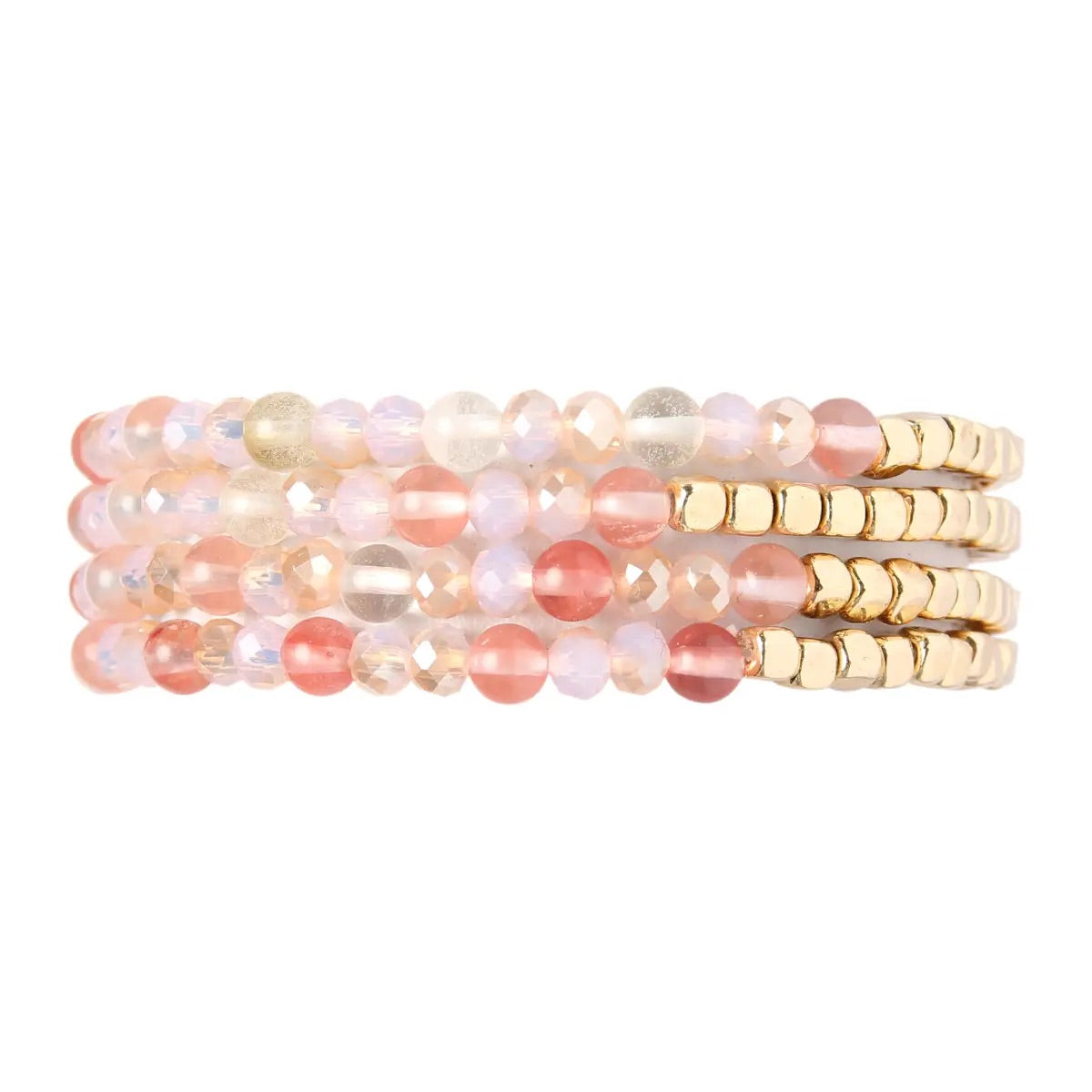 Brass & Stone Beaded Bracelets- Pink