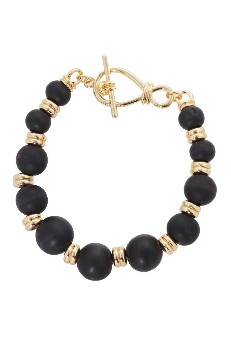 Wood Bead with Fronzen Toggle Clasp Bracelet-Jet Black