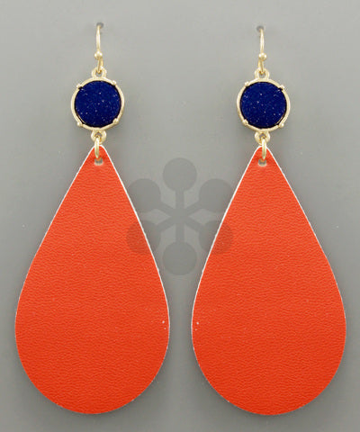 Game Day- Orange & Blue Leather Earrings