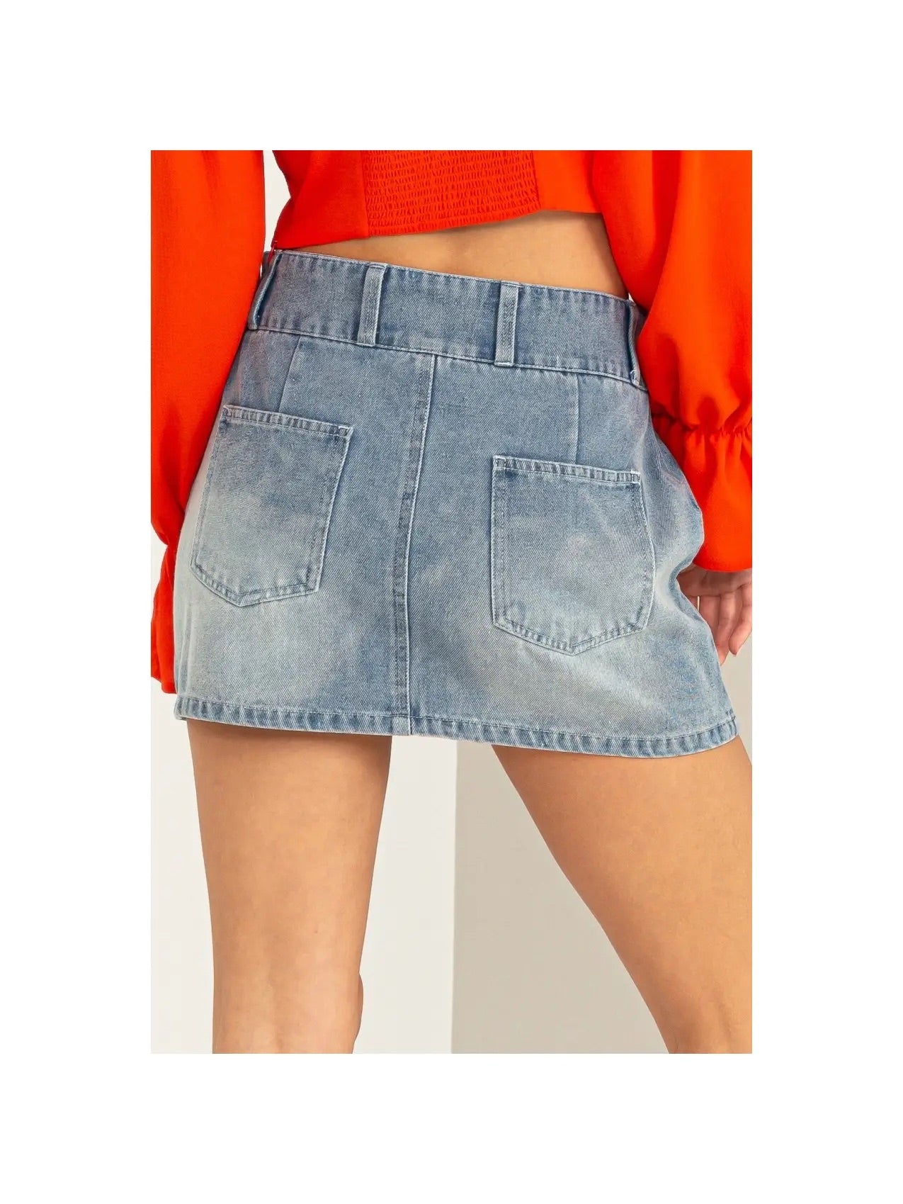 Day To Myself O-ring Belted Denim Mini Skirt