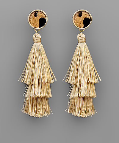 Tier Tassel Leopard Print Disk Earrings