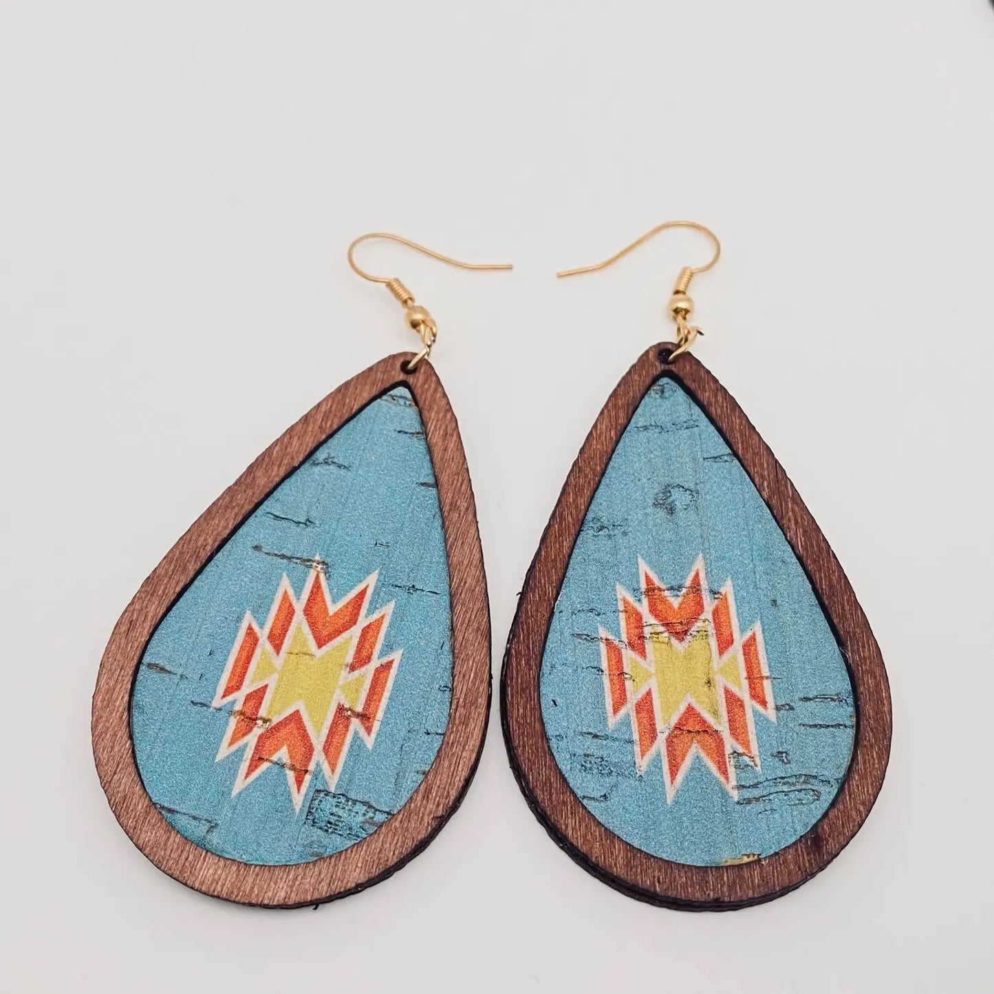 Aztec Wooden Teardrop Earring