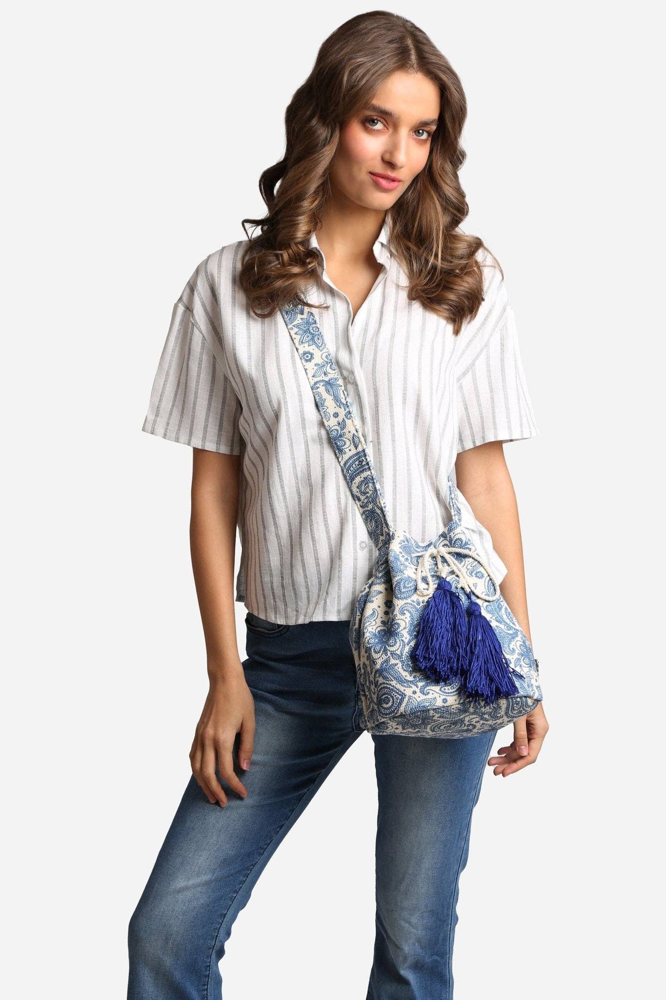 Patterned Crossbody Bucket Bag