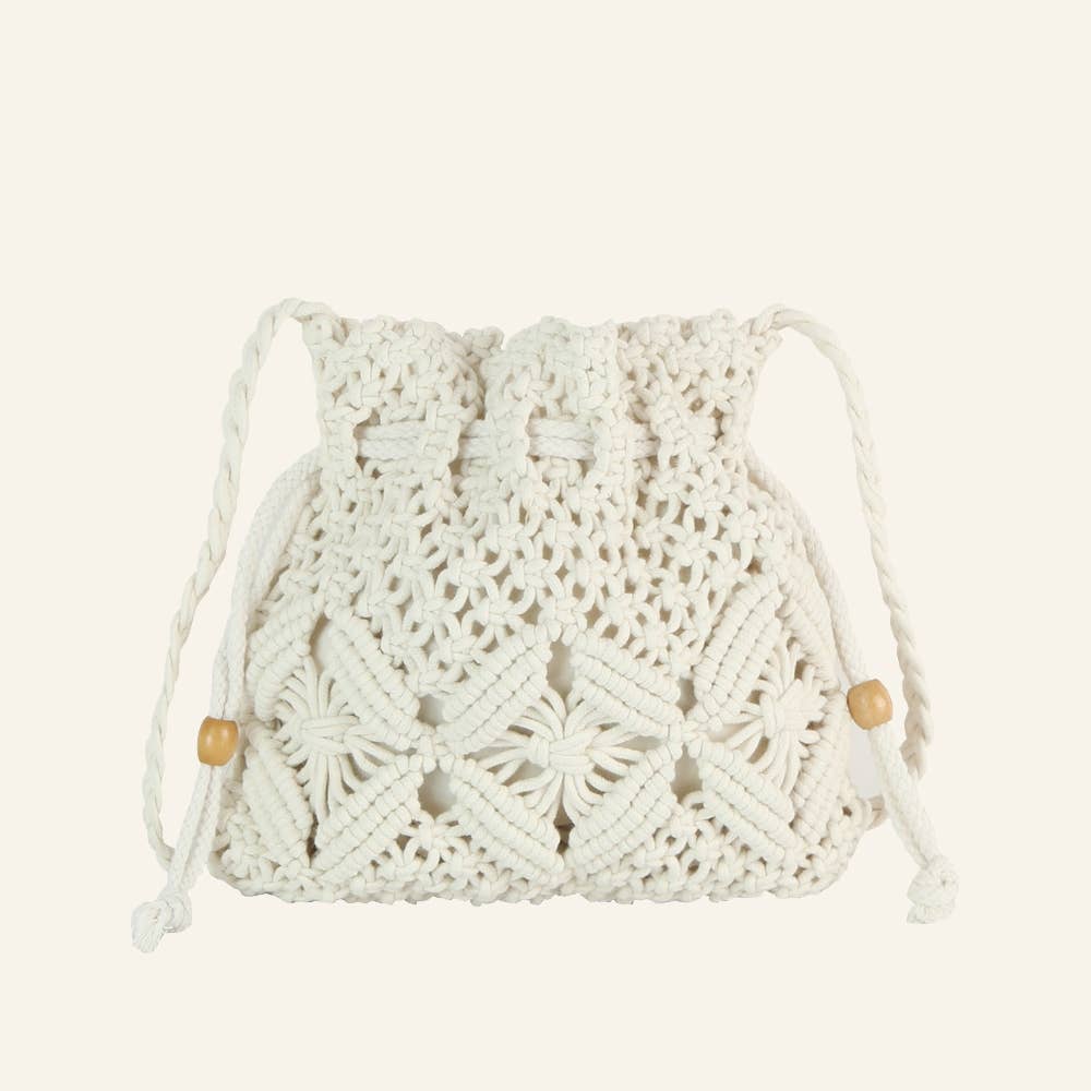 Crochet Braid Design Drawstring Crossbody Bag
