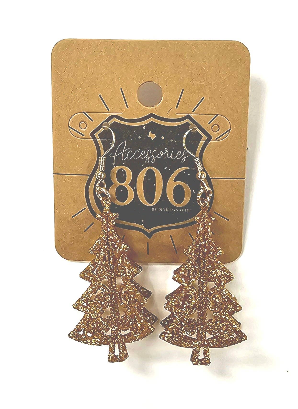 Gold Glitter Christmas Tree Earrings