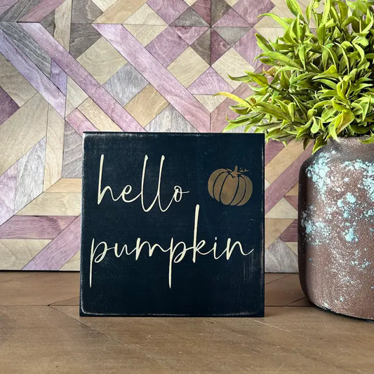 Hello Pumpkin Rustic Wood Shelf Sitter