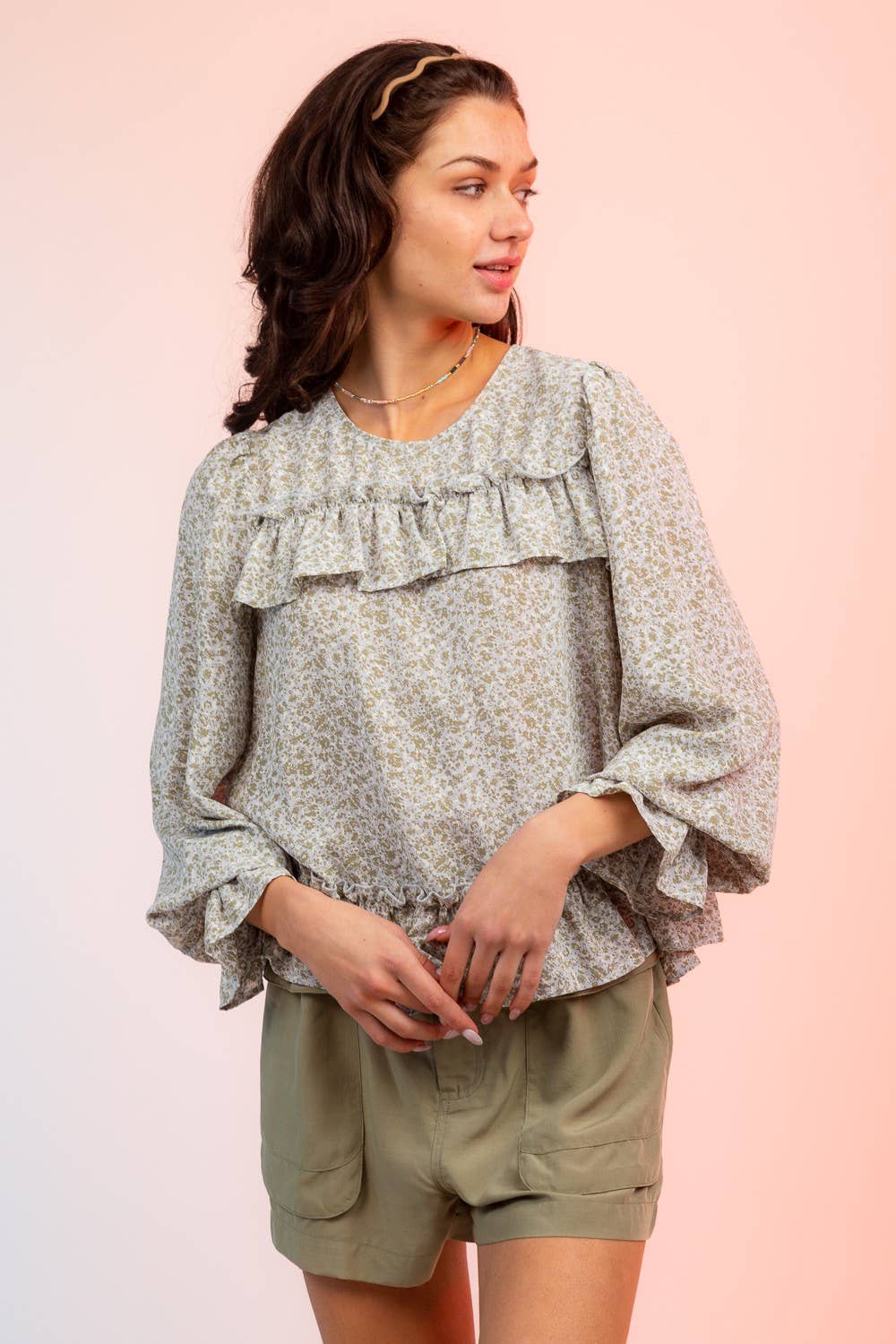 Floral Print Ruffle Blouse