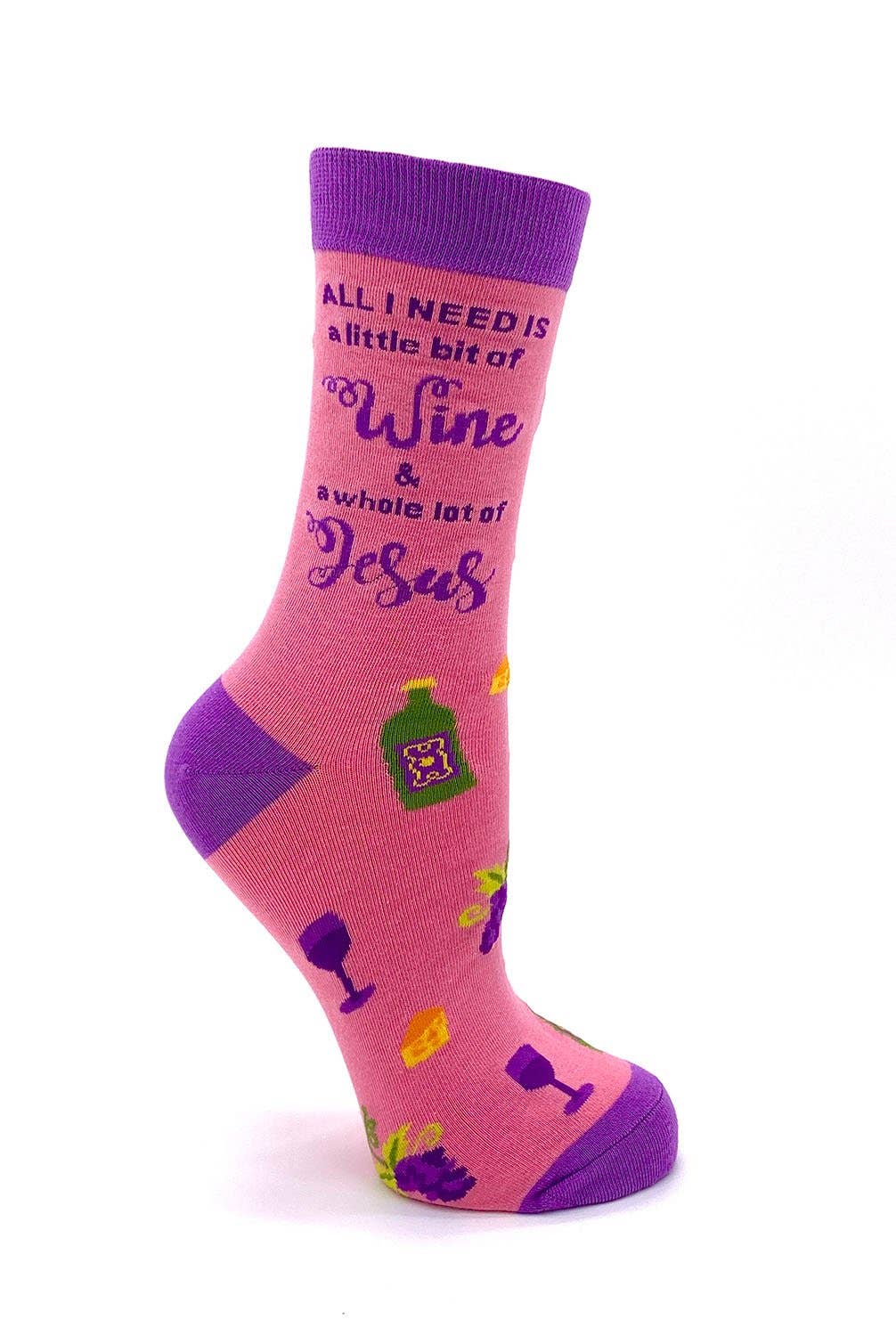 All I Need is a Little Bit of Wine & a Whole Lot of Jesus Women's Crew Socks