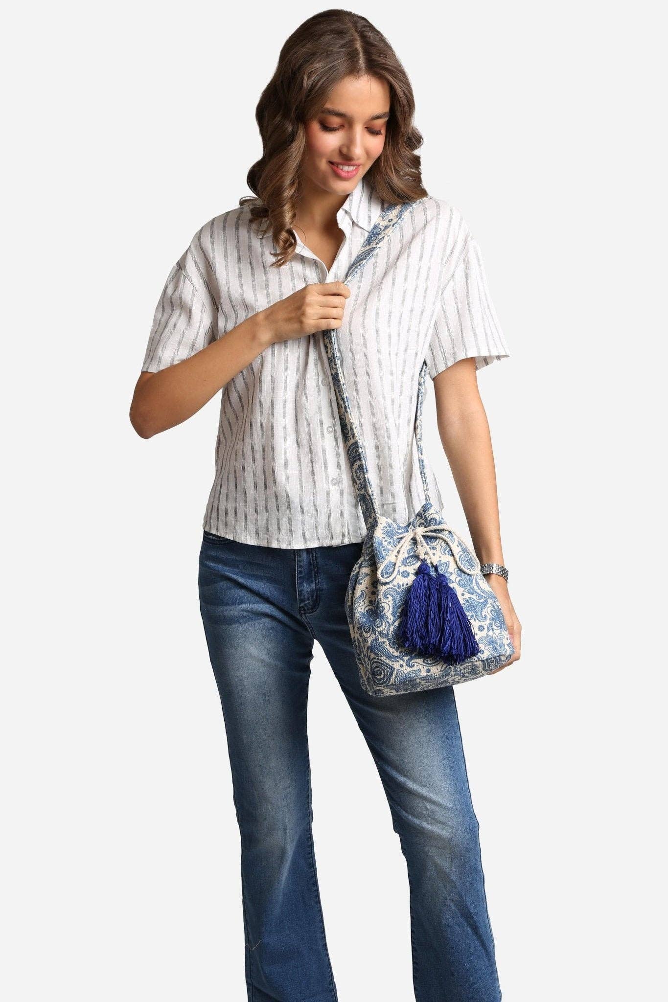 Patterned Crossbody Bucket Bag