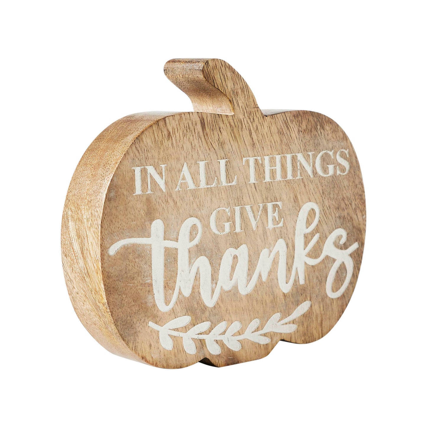 In All Things Give Thanks Pumpkin Shaped Wood Decor