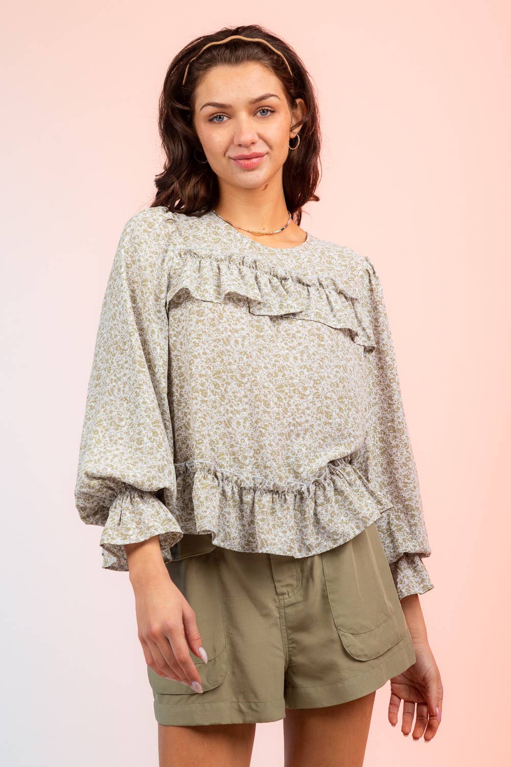 Floral Print Ruffle Blouse