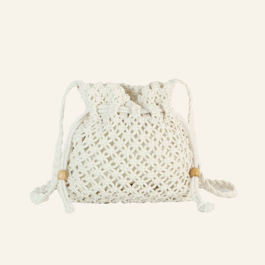 Crochet Braid Design Drawstring Crossbody Bag
