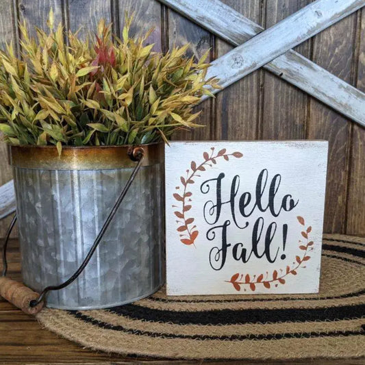 Hello Fall Rustic Wood Shelf Sitter