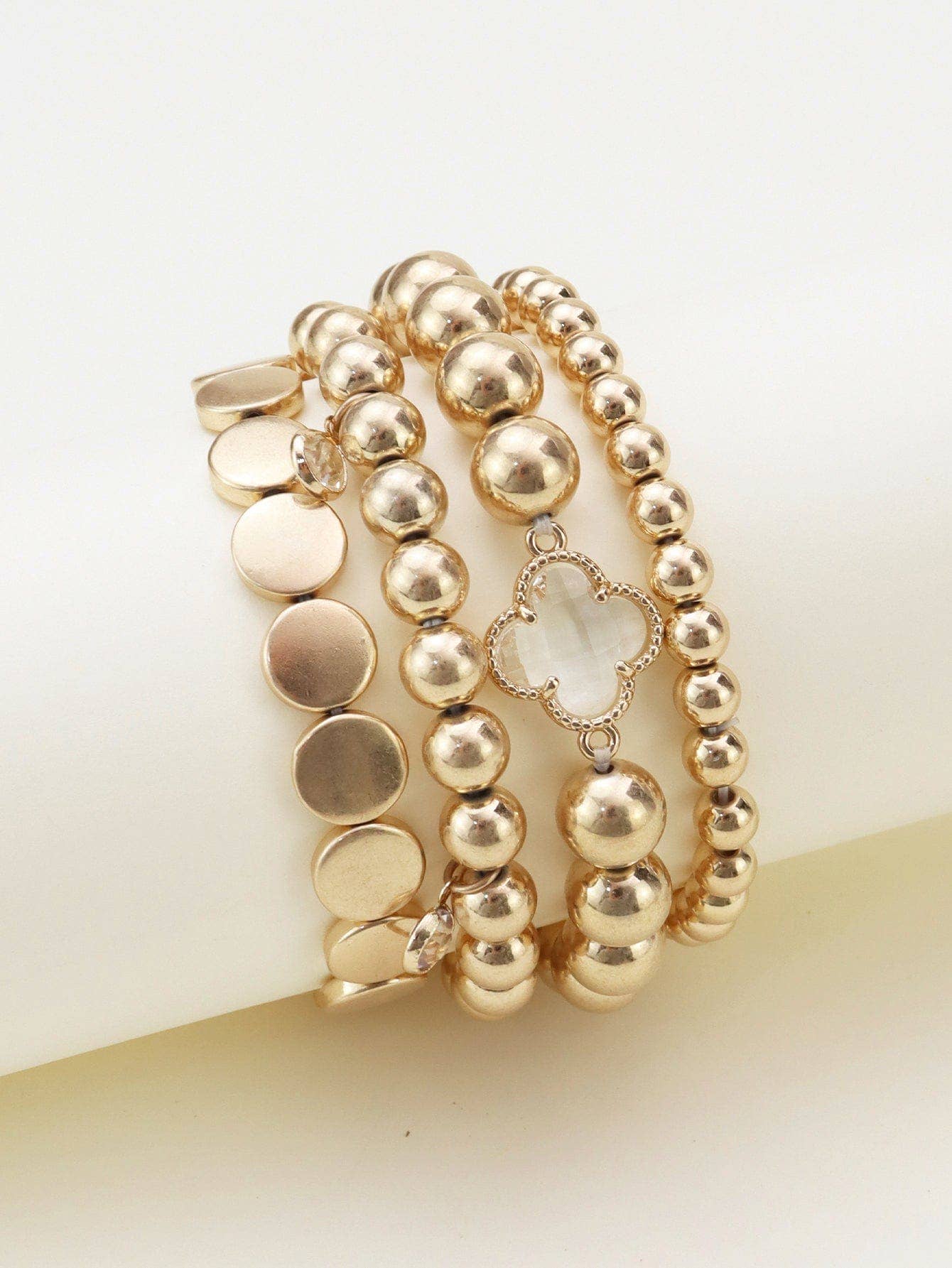 Metallic Clover Beaded Bracelet Set