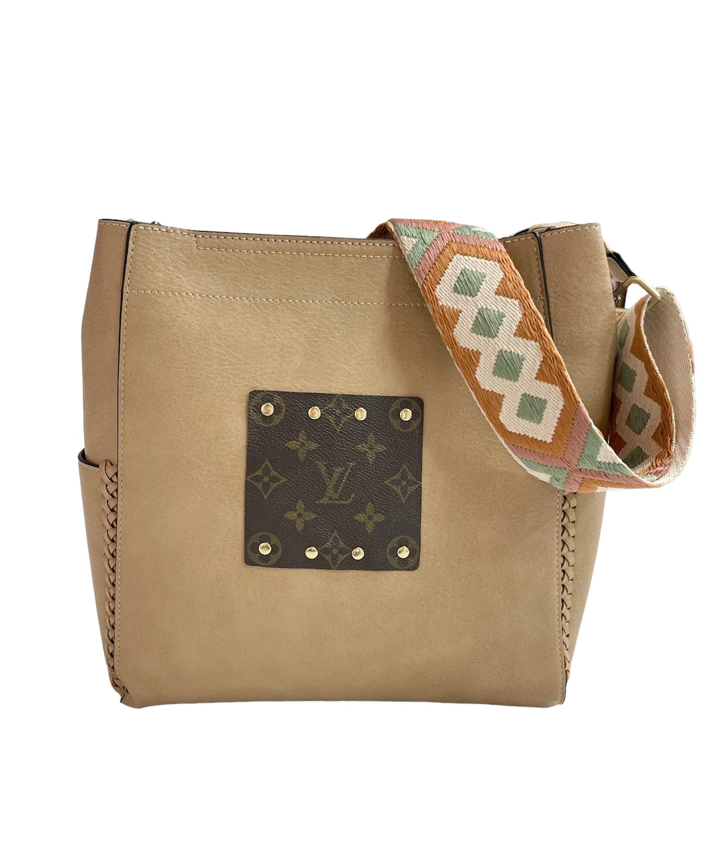 LV Tan Bucket Bag with Guitar Strap